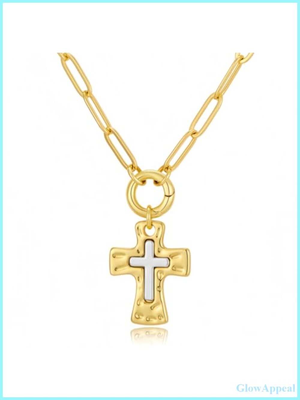 14K Gold Filled Sterling Silver Cross Pendant Necklace Paperclip Chain